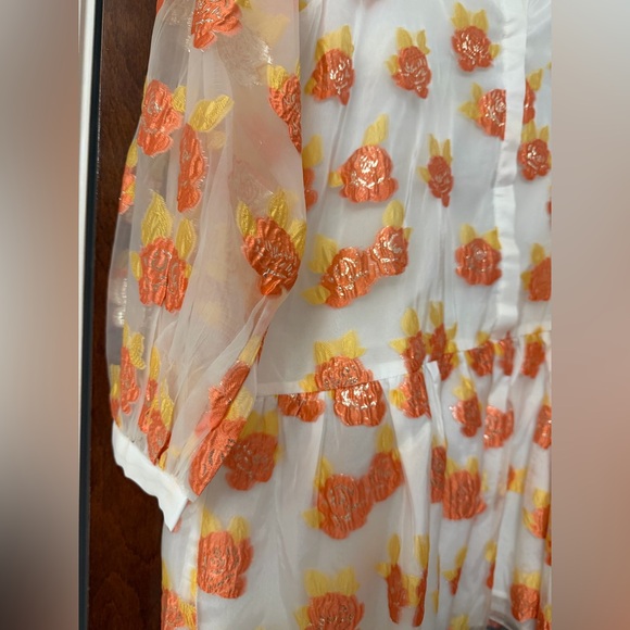 NEVER WORN English Factory Floral Jacquard Organza Long Sleeve Button Mini Dress - Picture 11 of 11
